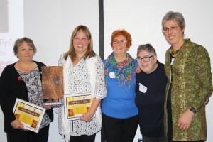 Left to right: award winners Agnes Lawler and Louise Ellis; judges Jean Willson, Pat Charlesworth and Irene Tuffrey-Wijne